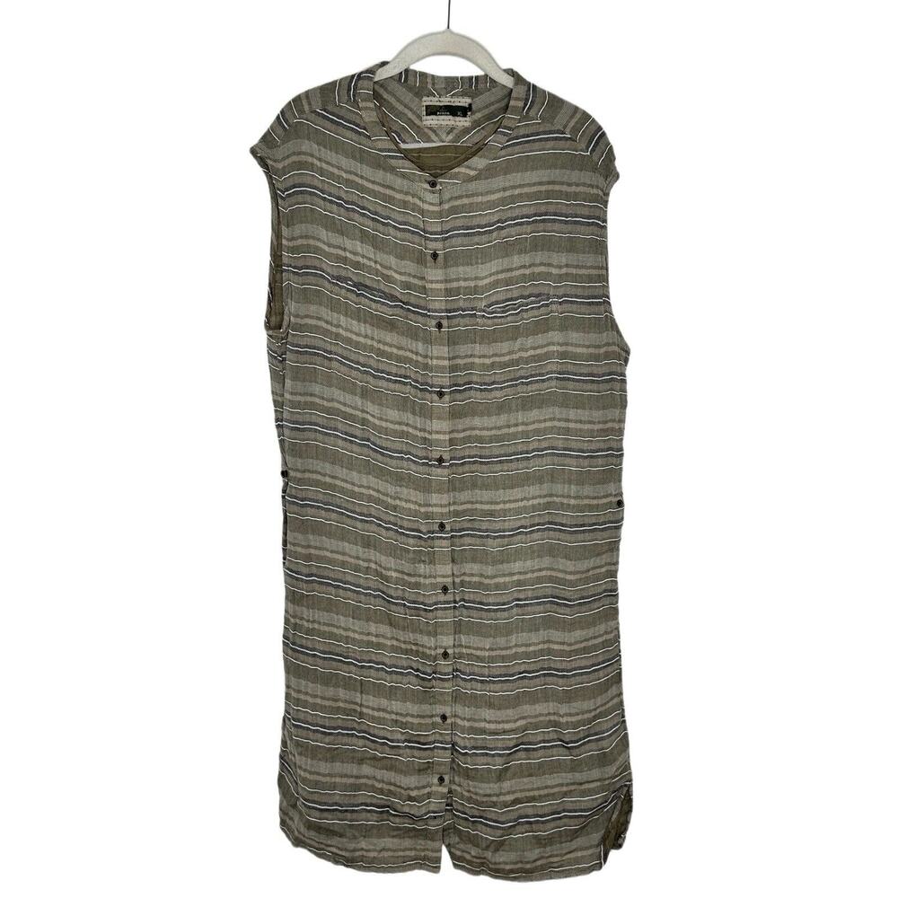Prana Buenos Dias Olive Green Striped Midi Shirt Dress XL